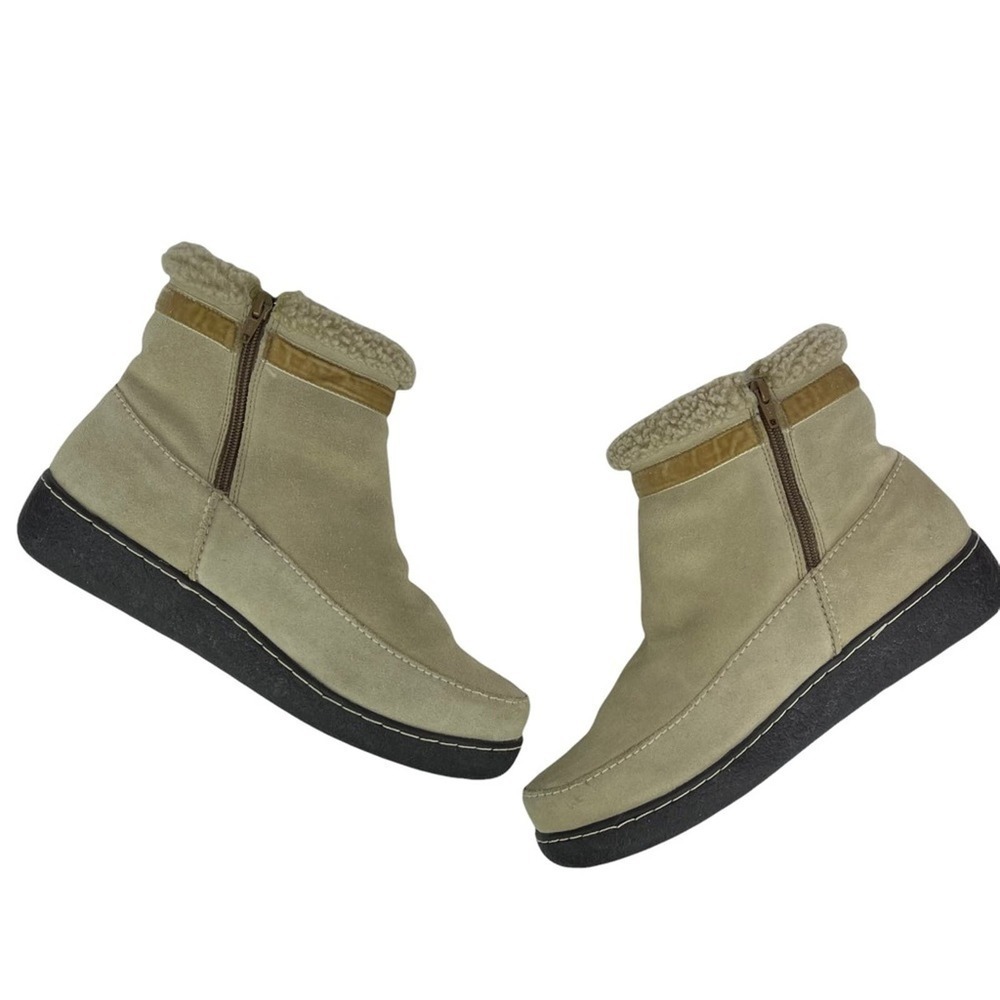 Land's End Womens Size 10 Cream Suede & Fleece Lined Winter Ankle Botties Boots - Picture 8 of 14